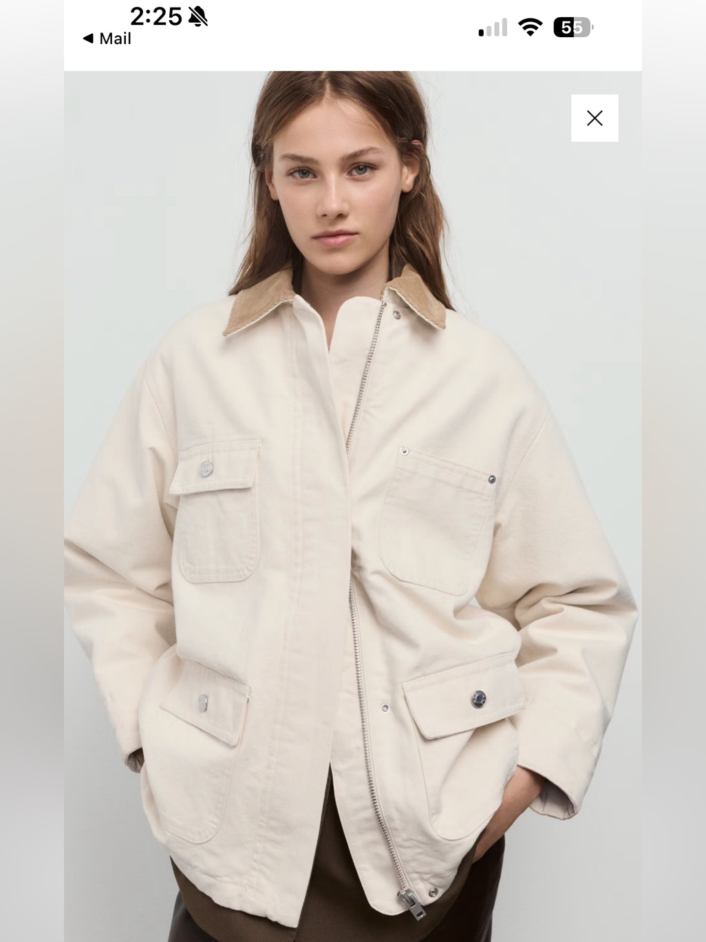 Mango Denim Barn Jacket With Curduroy Collar.